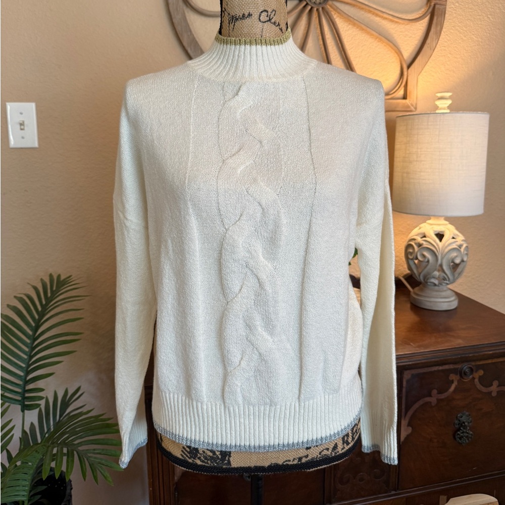 New Popsugar Cable Knit Sweater in Cream with Metallic Details
